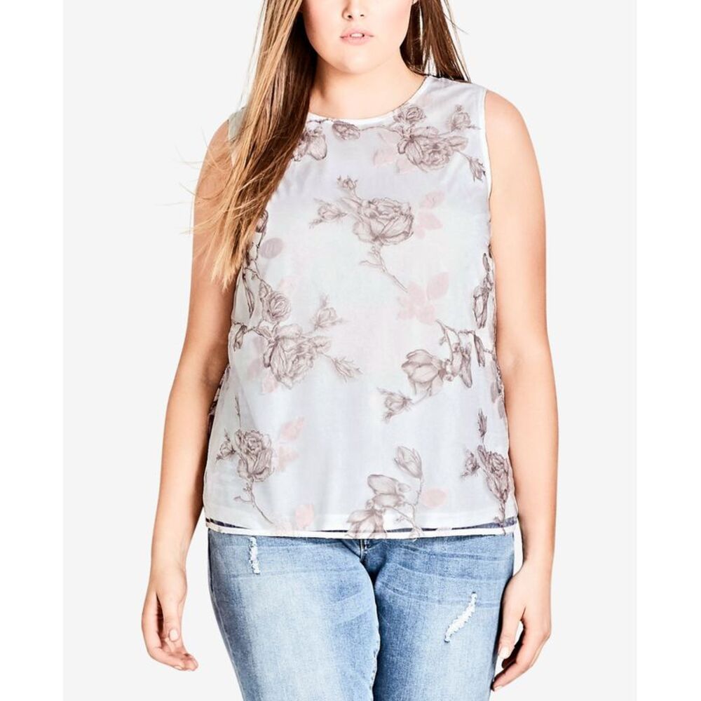City Chic Trendy Plus Size Printed Overlay Top